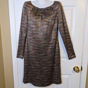 Kay Unger NY Metallic Multicolor Tweed Like w/Metal Accent @ Neckline Dress - 8